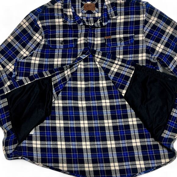 ORVIS Flannel Shacket Shirt Jacket Plaid Big Bear Button Men's XXL Pockets Blue - Picture 2 of 9